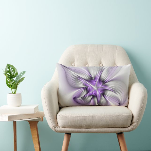 Coussin Rectangle Élégance florale Art fractal violet abstrait moder (Chaise)