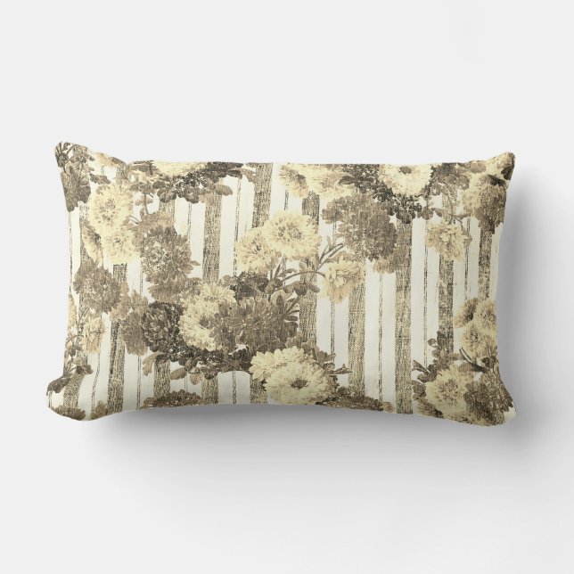 Coussin Rectangle Élégant Antique Floral Rayé à Carreaux (Recto)
