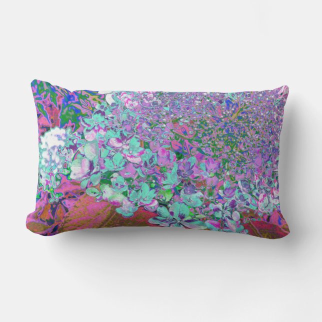 Coussin Rectangle Elegant Aqua et Purple Limelight Hydrangea Détail (Recto)