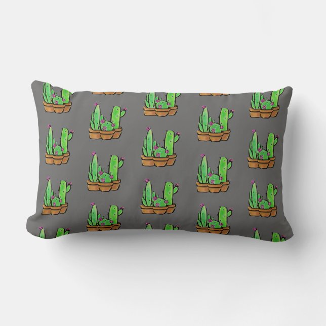 Coussin Rectangle Elégant boho rose fleurs cactus succulents (Recto)