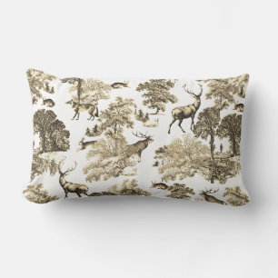 Coussin Rectangle Elégant Cerf de Toile Beige Vintage réversible