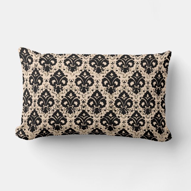 Coussin Rectangle Élégant Chic Vintage Noir Beige Damask (Recto)