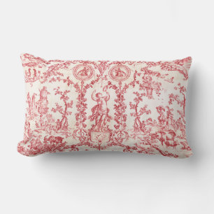 Coussin Rectangle Elégant Classique Toile de Jouy Rouge Blanc Vintag