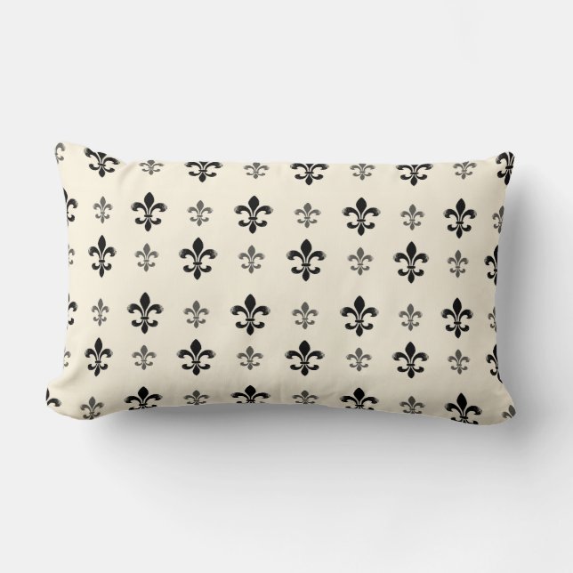 Coussin Rectangle Elegant Fleur de Lis noir et crème (Recto)