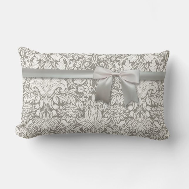 Coussin Rectangle élégant formel brocart de dentelle en damas blanc (Recto)