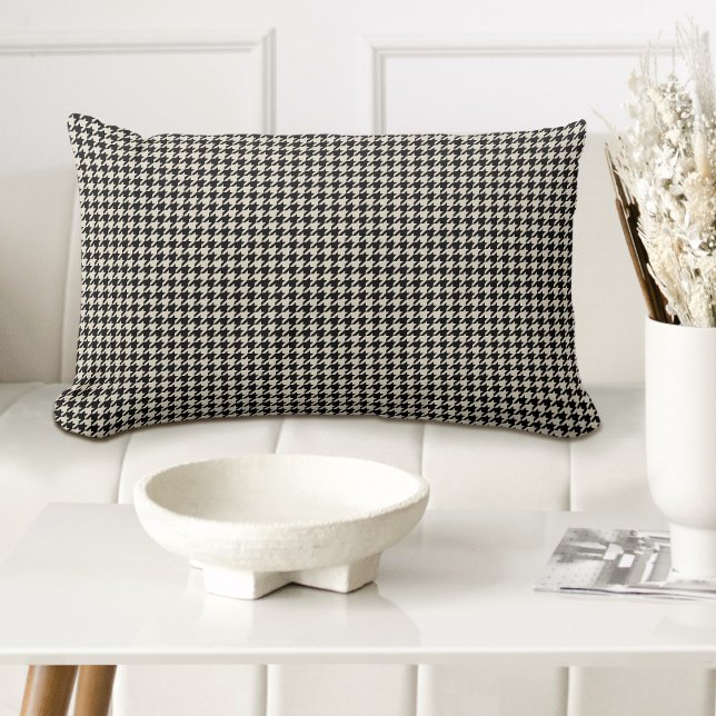 Coussin Rectangle Élégant Houndstooth Plaid Motif Noir Off-Blanc (Créateur téléchargé)