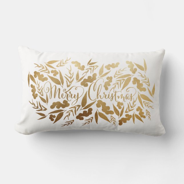 Coussin Rectangle Elégant Joyeux Noël Or blanc Eucalyptus (Recto)