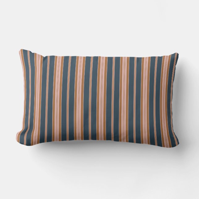 Coussin Rectangle Élégant marine marron rose rayure à ticks (Recto)