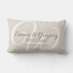 Coussin Rectangle Élégant Monogramme Blanc Lin
