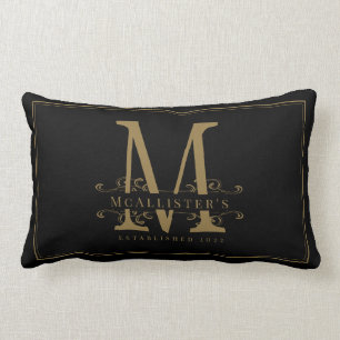Coussin Rectangle Élégant Monogramme de la famille Noir et Or Etab