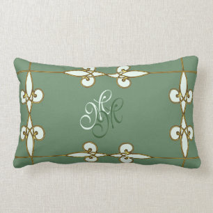 Coussin Rectangle Élégant monogramme d'or floral vintage art déco