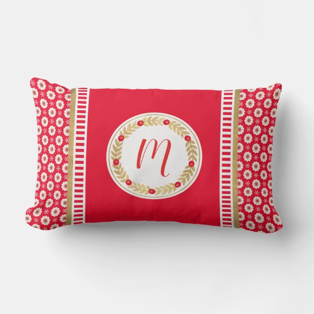 Coussin Rectangle Élégant Monogramme d'or rouge (Recto)
