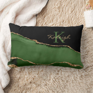 Coussin Rectangle Élégant Monogramme en marbre doré vert brillant