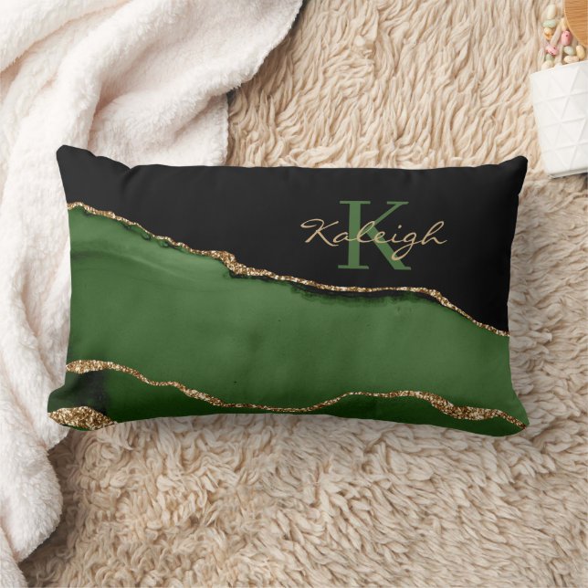 Coussin Rectangle Élégant Monogramme en marbre doré vert brillant (Couverture)