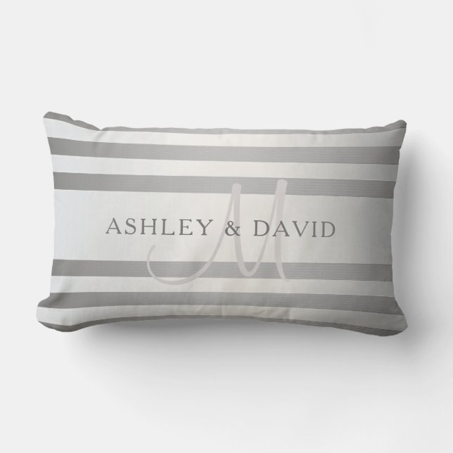 Coussin Rectangle Élégant Monogramme Faux Gris Argent Gris Gris (Recto)
