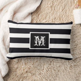 Coussin Rectangle Élégant Monogramme initial moderne noir et blanc