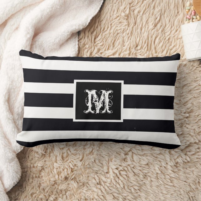 Coussin Rectangle Élégant Monogramme initial moderne noir et blanc (Couverture)