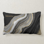 Coussin Rectangle Élégant Monogramme Noir Or et Gris Agate<br><div class="desc">Magnifique motif avec noir,  or et gris motif Agate. Capacité d'ajouter du texte et de la personnaliser,  ce design idéal pour un cadeau personnalisé élégant. Coordination des produits disponibles.</div>