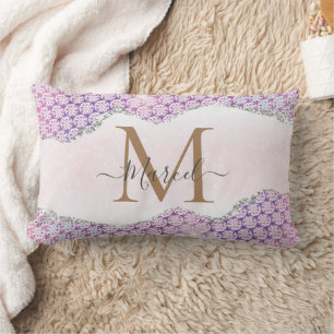 Coussin Rectangle Élégant Monogramme Rose Parties scintillant rose J