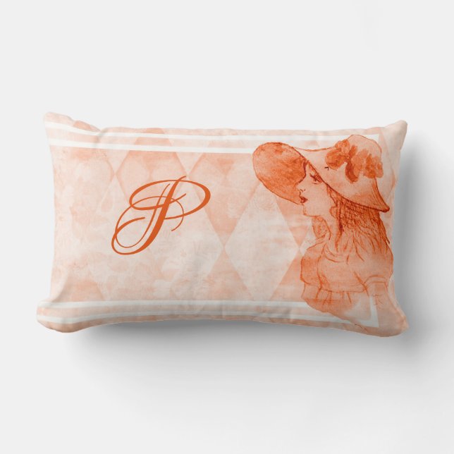 Coussin Rectangle Élégant Monogramme Vintage Victorien Lady (Recto)