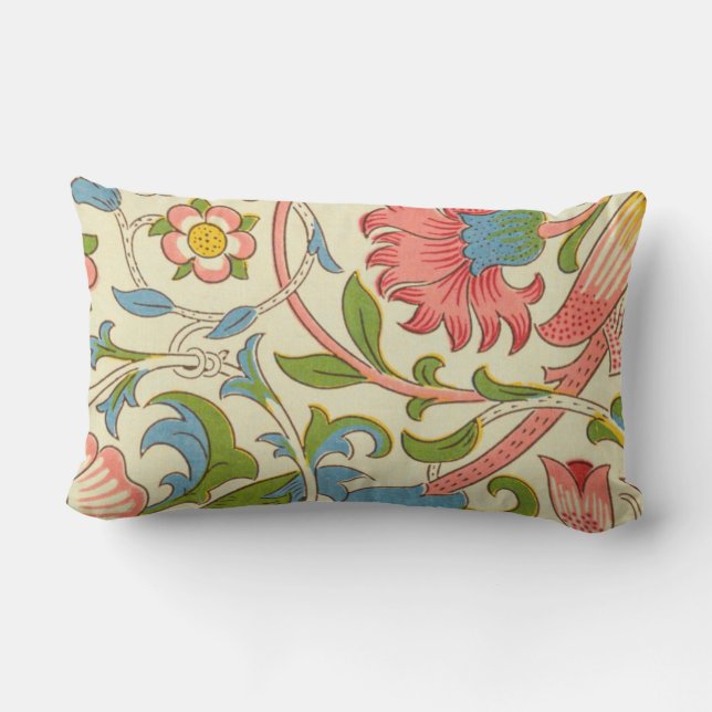 Coussin Rectangle Élégant motif de Willam Morris pastel rétro (Verso)
