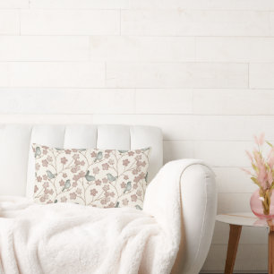 Coussin Rectangle Élégant Motif Fleurs roses et Oiseaux verts