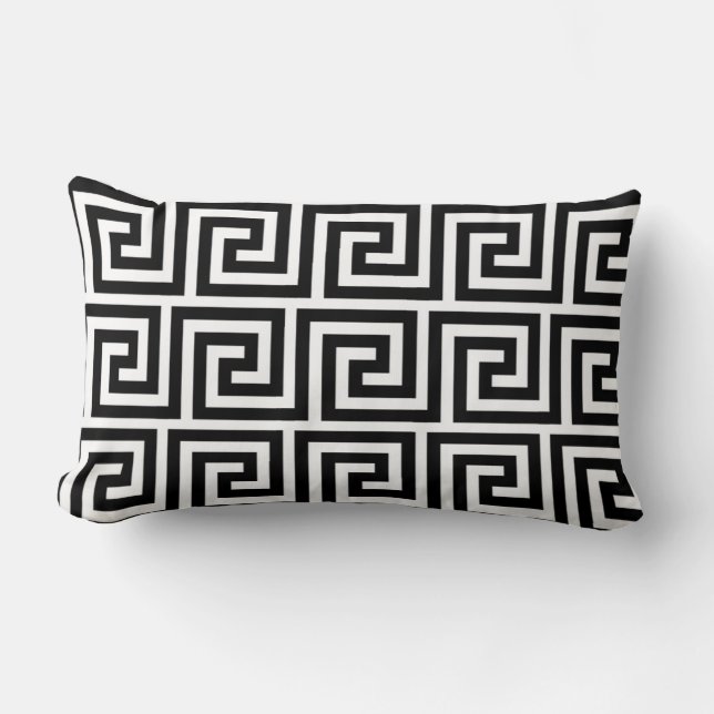 Coussin Rectangle Élégant Motif grec noir et blanc (Recto)