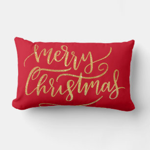 Coussin Rectangle Élégant Or moderne étincelle Joyeux Noël Rouge