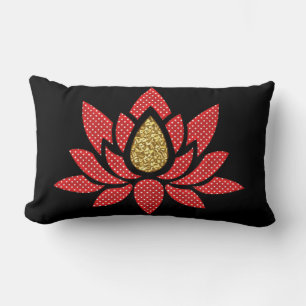 Coussin Rectangle Elégant or Rouge Polka Dot Lotus Fleur Zen Yoga