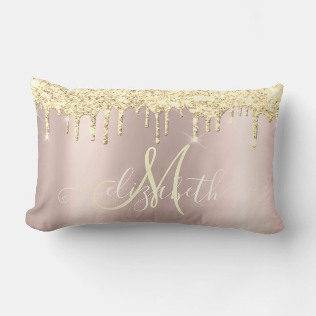 Coussin Rectangle Élégant Parties scintillant or Rose or Monogramme  (Recto)