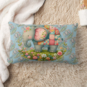 Coussin Rectangle Élégant Patchwork Fleuriste de Prairie à l'Éléphan