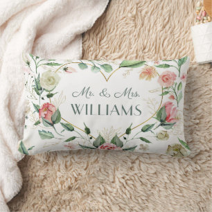 Coussin Rectangle Élégant rose Mariage de coeur floral & Anniversair