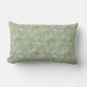 Coussin Rectangle Élégant Rose Vintage floral, vert