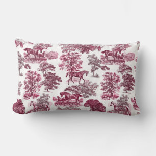 Coussin Rectangle Élégant rustique élégant Magenta Red Toile Chevaux
