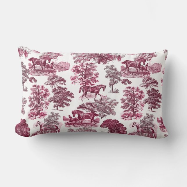 Coussin Rectangle Élégant rustique élégant Magenta Red Toile Chevaux (Recto)