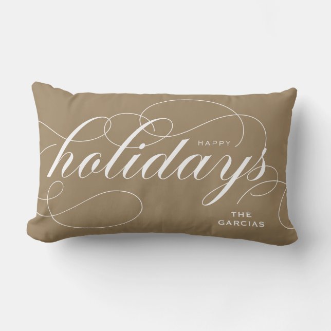 Coussin Rectangle Élégant script de floraison Happy Holidays Gold (Recto)