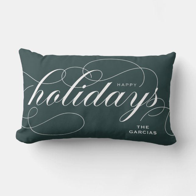 Coussin Rectangle Élégant script florissant Joyeux Vacances Vert (Recto)