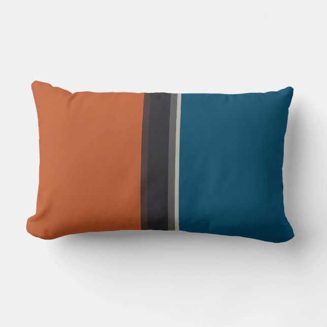Coussin Rectangle Elégant Silver Grey Marine Orange Red Blue Stripes (Recto)