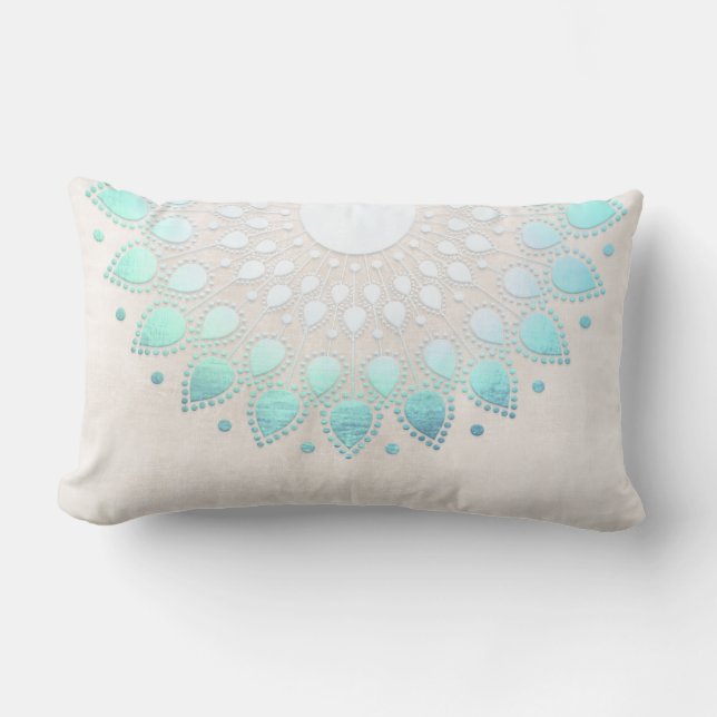 Coussin Rectangle Elegant Turquoise Floral Lotus White Marble (Recto)