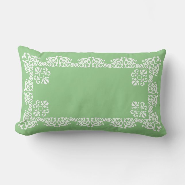 Coussin Rectangle Élégant vecteur de dentelle blanche sur vert clair (Recto)