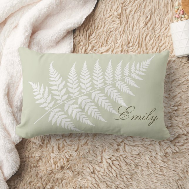 Coussin Rectangle Élégant Vert Sauge Clair Écriture Fern Nom (Couverture)
