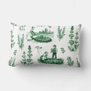 Coussin Rectangle Elégant Vintage Herbal Garden Sage Green Toile