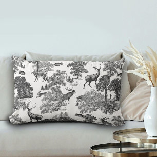 Coussin Rectangle Elégant Vintage noir blanc Toile Cerf réversible