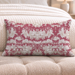 Coussin Rectangle Élégant vintage rouge lac toile de Jouy