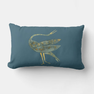 Coussin Rectangle Elégante aquarelle dansante grue ardoise bleu