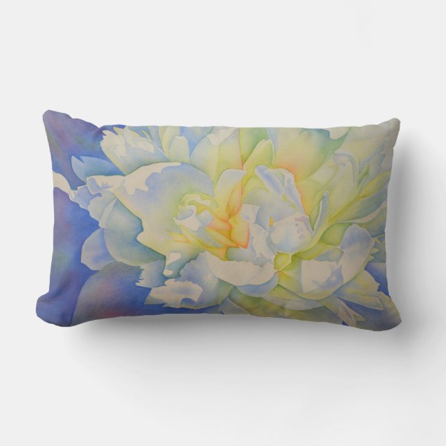 Coussin Rectangle Elégante aquarelle fleurie de pivoine blanche (Recto)