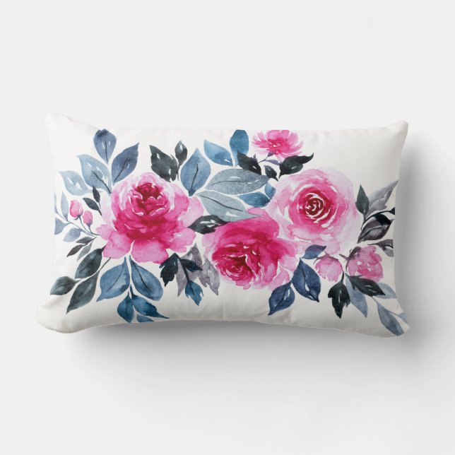 Coussin Rectangle Elégante aquarelle rose Roses Romantique (Recto)