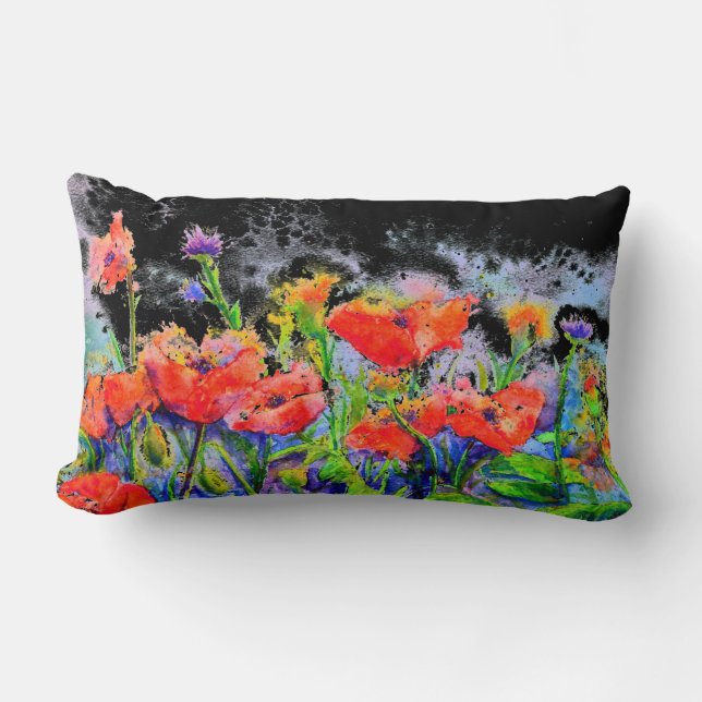 Coussin Rectangle Elégante aquarelle rouge florale peinture pavots r (Recto)