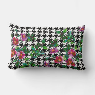 Coussin Rectangle Elégante aquarelle vintage rose roses houndstooth
