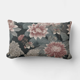 Coussin Rectangle Élégante Chinoiserie Gris Fleurs de framboise